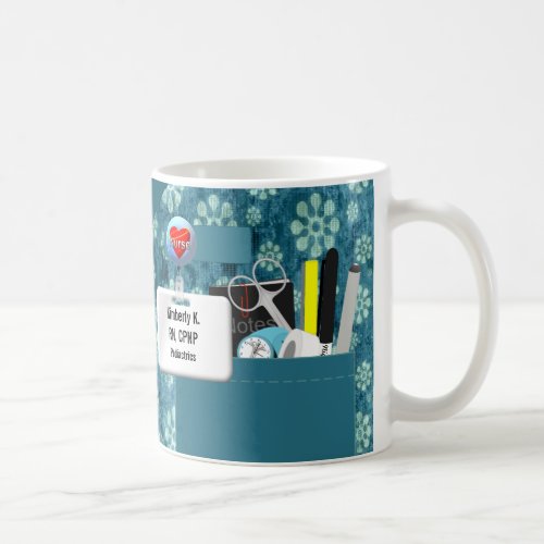 Personalized Nurse Scrubs in Teal Flowers Coffee Mug