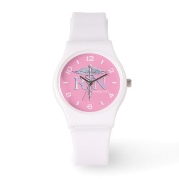 Personalized Nurse Silver Caduceus Pink Dial Watch by AmericanStyle at Zazzle