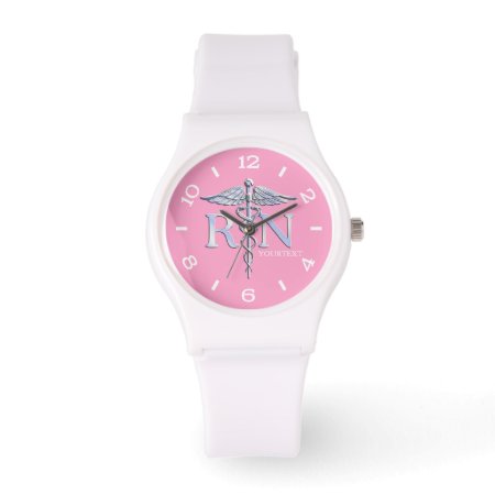 Personalized Nurse Silver Caduceus Pink Dial Watch