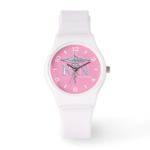 Personalized Nurse Silver Caduceus Pink Dial Watch