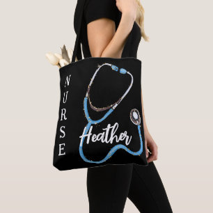 Personalized Nurse Stethoscope Black Minimalist Tote Bag