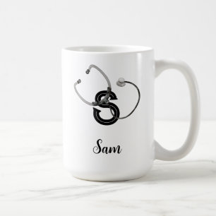 Personalized Nurse Stethoscope Monogram Modern Coffee Mug
