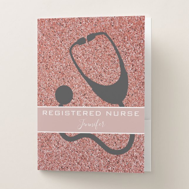 Personalized Nurse Student Rose Gold Glitter Name Pocket Folder (Front)