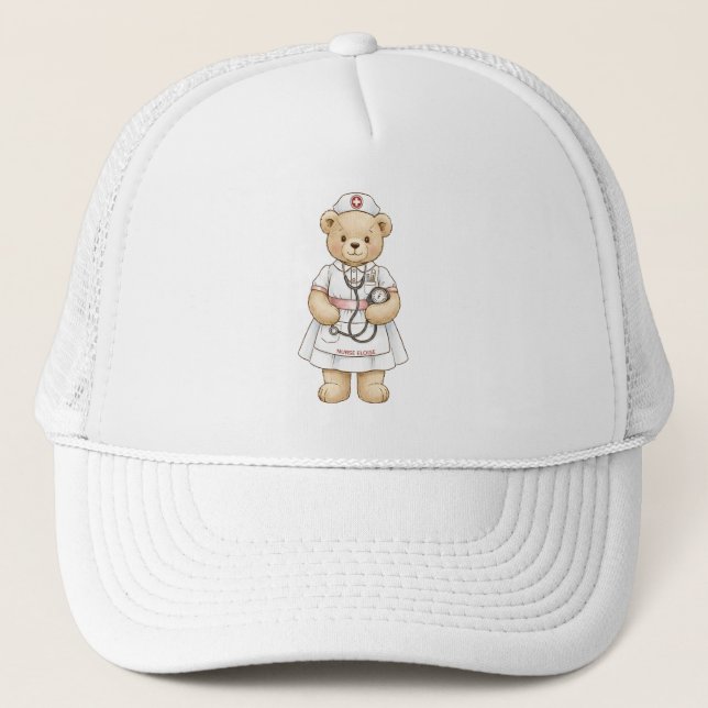 Personalized Nurse Teddy Bear Custom Name Nursing  Trucker Hat (Front)