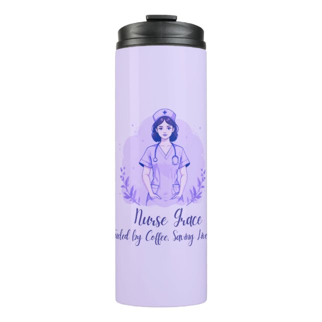 Personalized Nurse Thermal Tumbler Fueled by Coffe (Front)