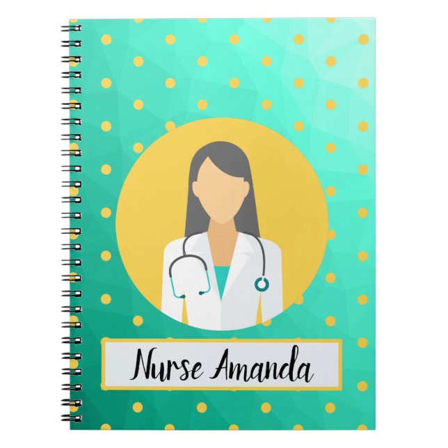 Personalized Nurse Turquoise Yellow Notebook (Front)
