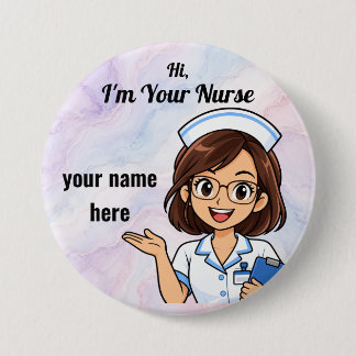 Personalized Nurse with Glasses Name Button