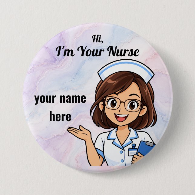 Personalized Nurse with Glasses Name Button (Front)