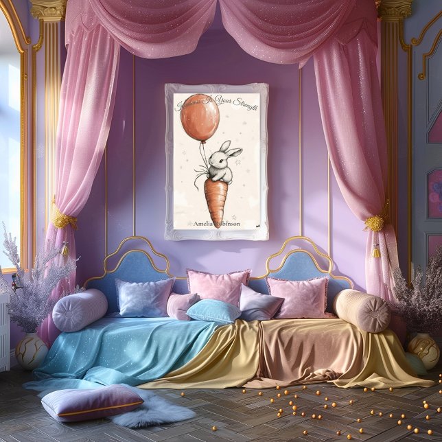Personalized Nursery Art – Bunny with Red Balloon  Poster (Creator Uploaded)