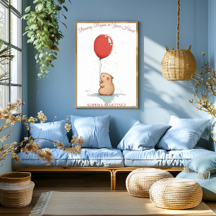 Personalized Nursery Art – Capybara & Red Balloon Poster