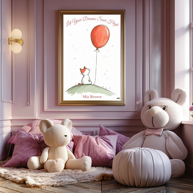 Personalized Nursery Art – Cat with Red Balloon Poster (Creator Uploaded)