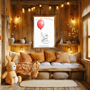 Personalized Nursery Art – Elephant on a Cloud Poster