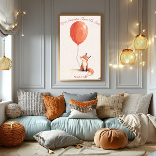 Personalized Nursery Art – Fox with Red Balloon Poster
