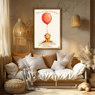 Personalized Nursery Art – Lion Cub & Red Balloon Poster