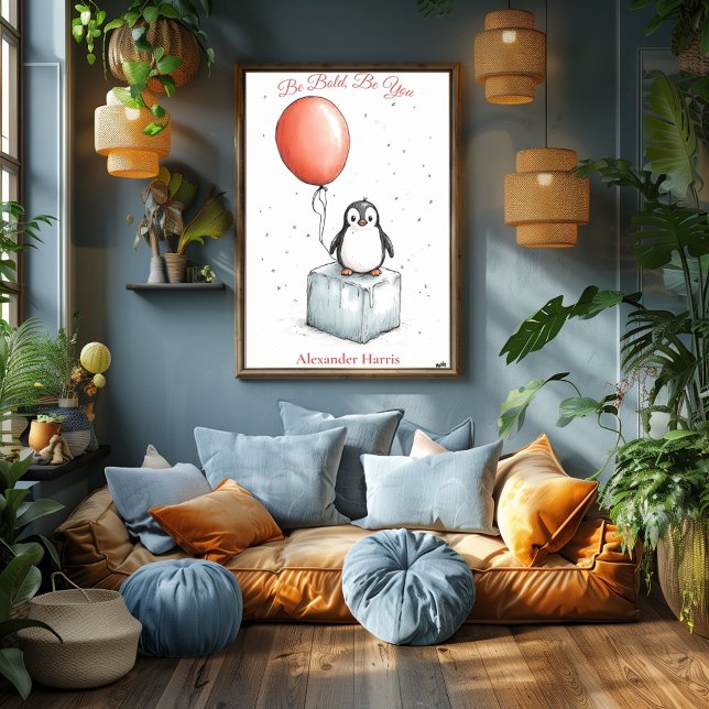 Personalized Nursery Art – Penguin & Red Balloon Poster (Creator Uploaded)