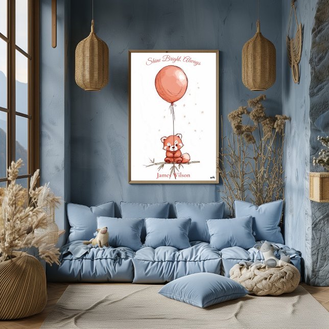 Personalized Nursery Art – Red Panda & Red Balloon Poster (Creator Uploaded)