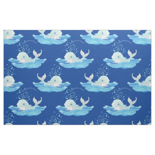 Personalized Nursery Baby Boy Cute Whale Waves Art Fabric