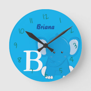 Personalized Nursery Blue Round Clock