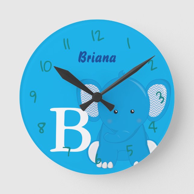 Personalized Nursery Blue Round Clock (Front)