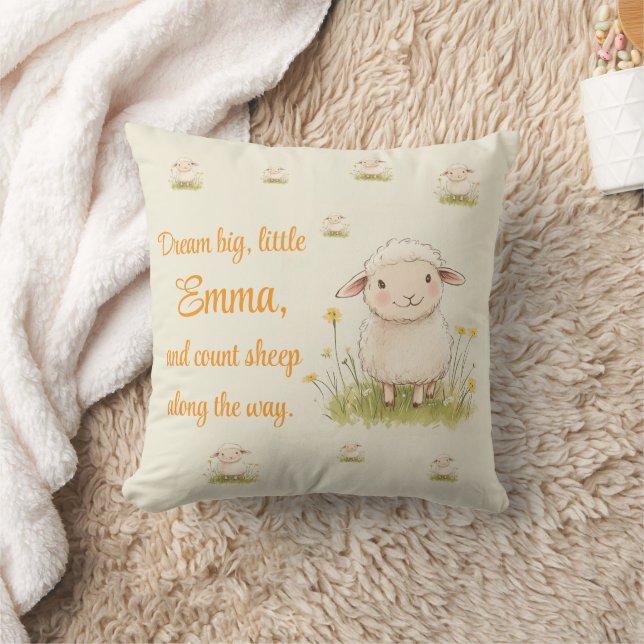 Personalized Nursery Decor, Cute Sheep, Custom    Throw Pillow (Blanket)
