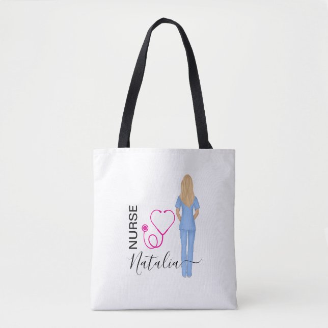 Personalized Nursery Heart Stethoscope Tote Bag (Front)