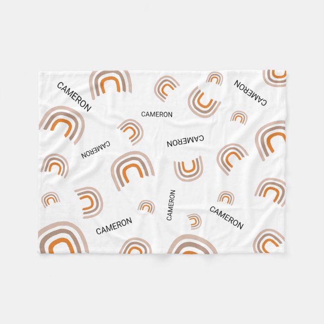 Personalized Nursery Modern Rainbow baby Fleece Blanket (Front (Horizontal))