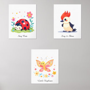Personalized Nursery Room Decor - Woodland Animals Wall Art Sets