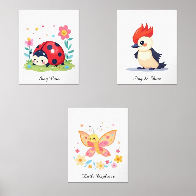 Personalized Nursery Room Decor - Woodland Animals Wall Art Sets (Front)