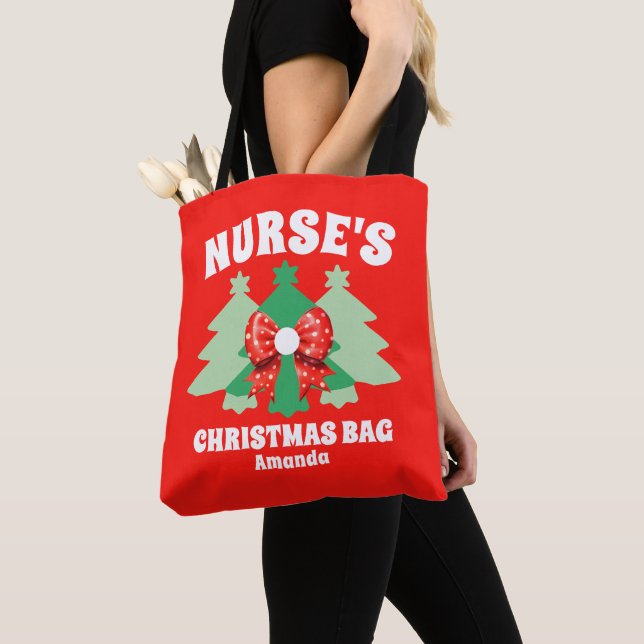 Personalized Nurse's Christmas Tote Bag (Close Up)