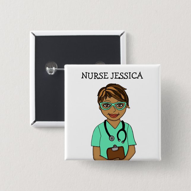 Personalized Nurse's Name Badge    Button (Front & Back)