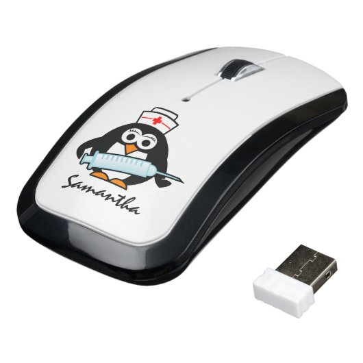 Personalized nursing gift idea Cute penguin nurse Wireless Mouse (Angled)
