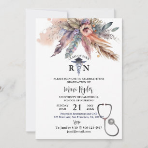 Personalized Nursing Graduation Boho FIoral Party Invitation