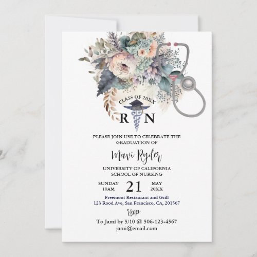 Personalized Nursing Graduation Boho FIoral Party Invitation