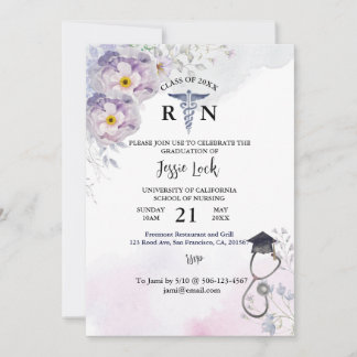 Personalized Nursing Graduation Purple FIoral Invitation