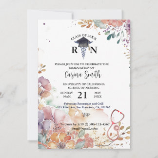 Personalized Nursing Graduation Watercolor Flowers Invitation