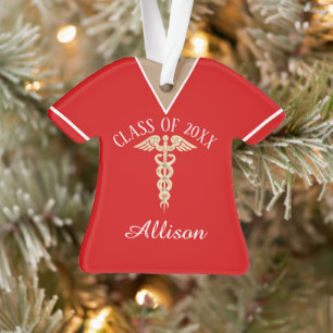 Personalized Nursing School Graduate Red Scrub Ornament