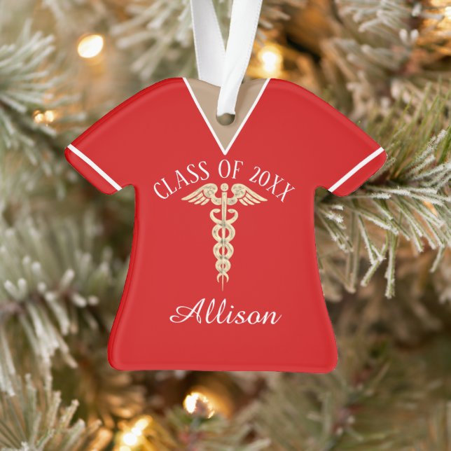 Personalized Nursing School Graduate Red Scrub Ornament (Tree)