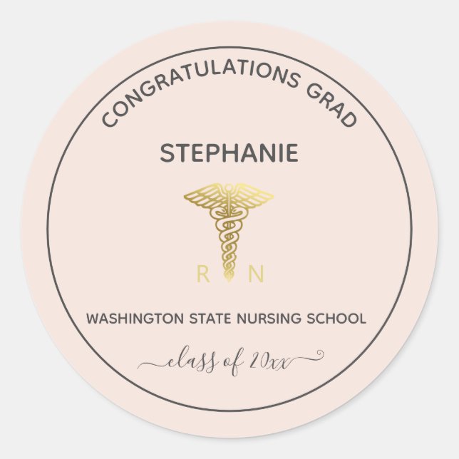 Personalized Nursing School Graduation Blush   Classic Round Sticker (Front)