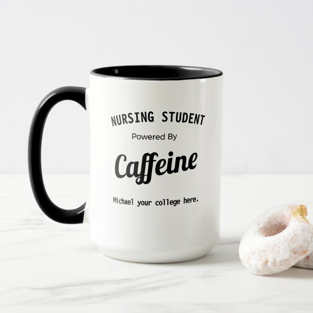 Personalized Nursing Student Powered by Caffeine Mug (With Donut)
