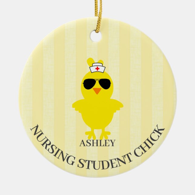 Personalized Nursing Student Sunshade Chick  Ceramic Ornament (Front)