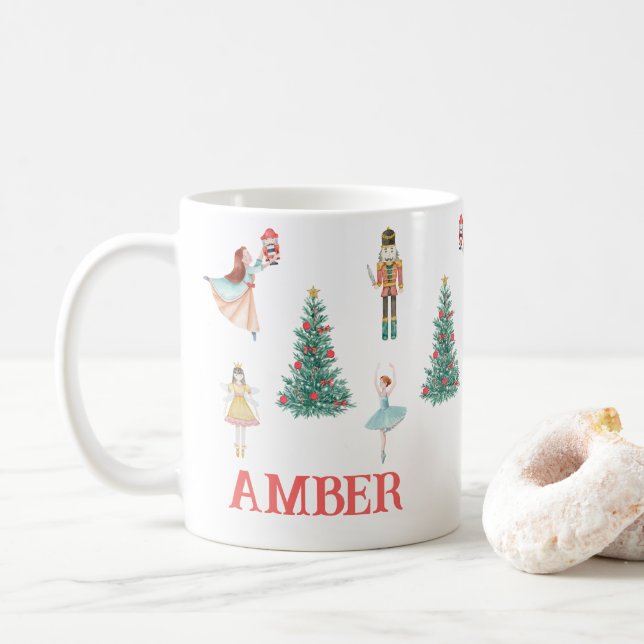 Personalized Nutcracker & Ballerina Cute Christmas Coffee Mug (With Donut)