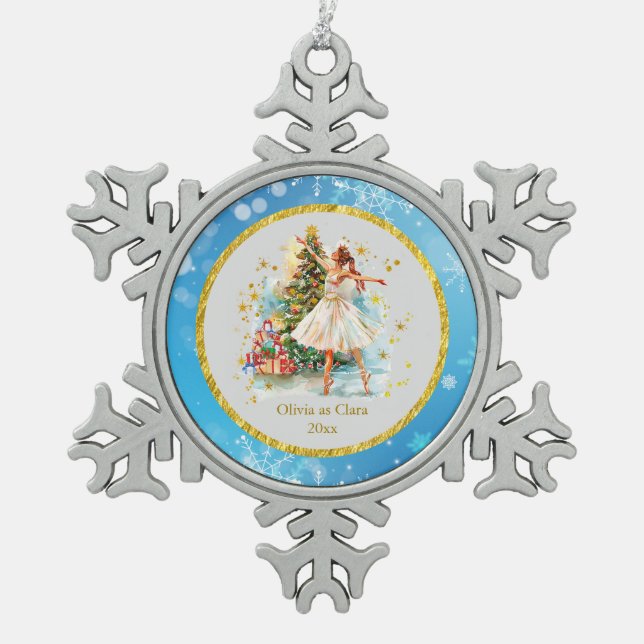 Personalized Nutcracker Ballet Christmas - Gift Snowflake Pewter Christmas Ornament (Front)