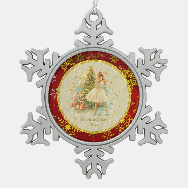 Personalized Nutcracker Ballet Christmas - Gift Snowflake Pewter Christmas Ornament (Front)