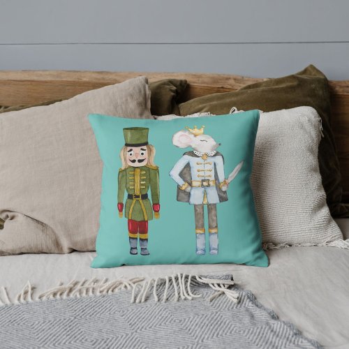 Personalized Nutcracker Christmas Blue Throw Pillow