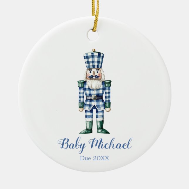 Personalized Nutcracker Christmas Newborn Baby Boy Ceramic Ornament (Front)