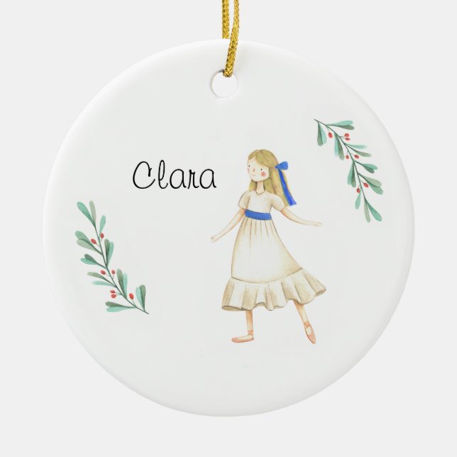 Personalized Nutcracker Clara Keepsake Ceramic Ornament (Front)