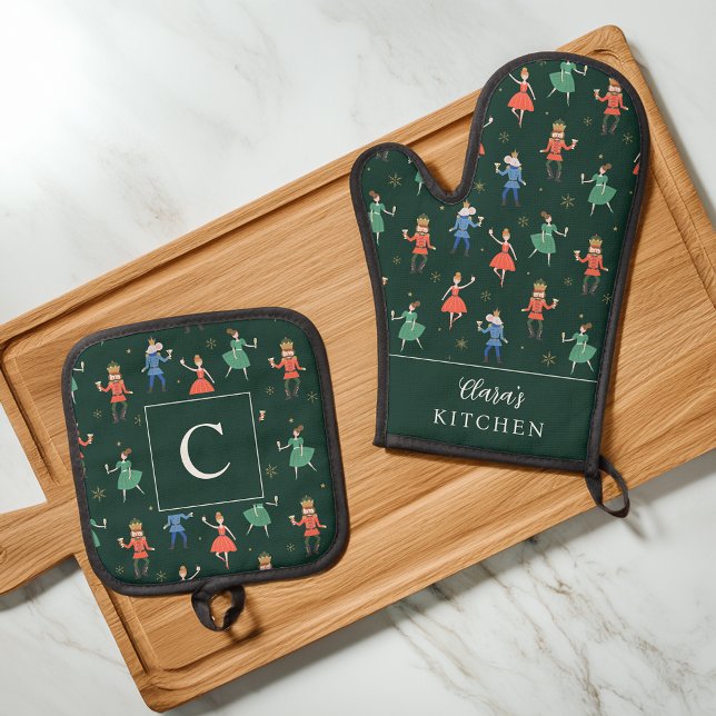 Personalized Nutcracker Cocktail Party Christmas Oven Mitt & Pot Holder Set (Creator Uploaded)