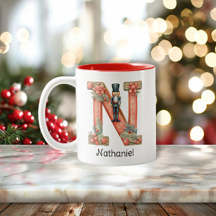 Personalized Nutcracker Monogram N Christmas Two-Tone Coffee Mug