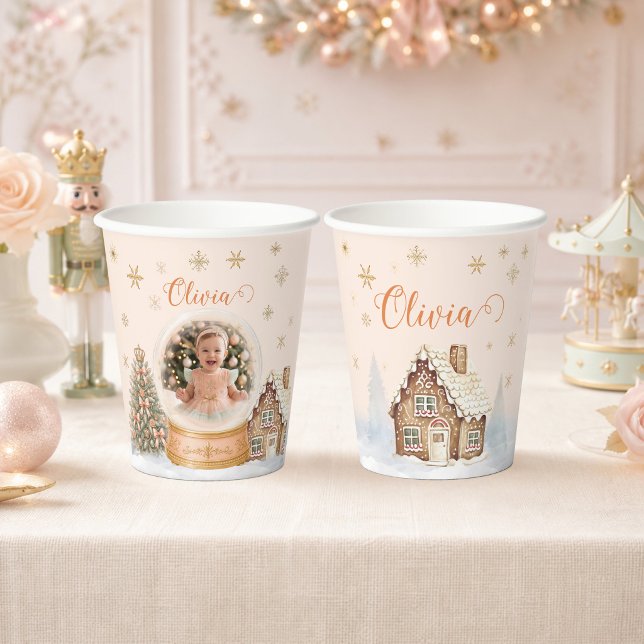 Personalized Nutcracker Photo Snow Globe Birthday Paper Cups (Personalized Nutcracker Photo Snow Globe Birthday Paper Cups - Front and Back)