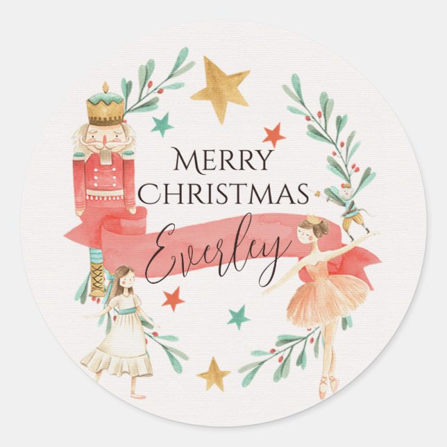 Personalized Nutcracker Theme Christmas Stickers (Front)